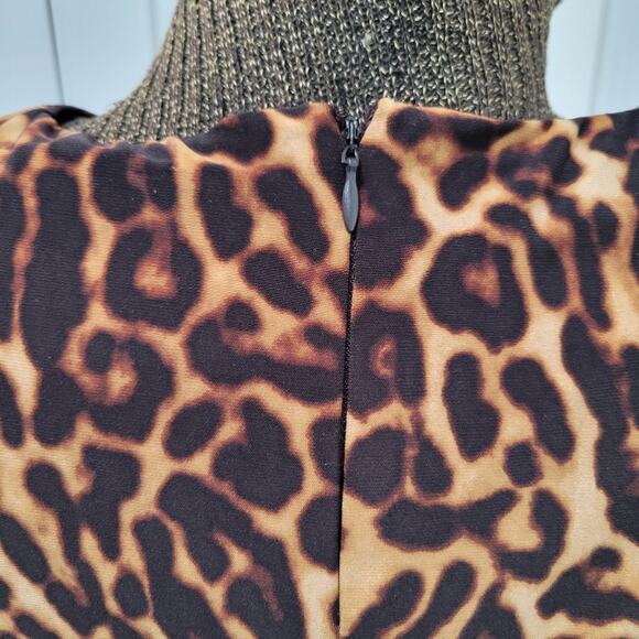 Lauren Ralph Lauren Leopard Print Jersey Knit Rouched Side Slit Neckline Size 16 - Picture 6 of 14